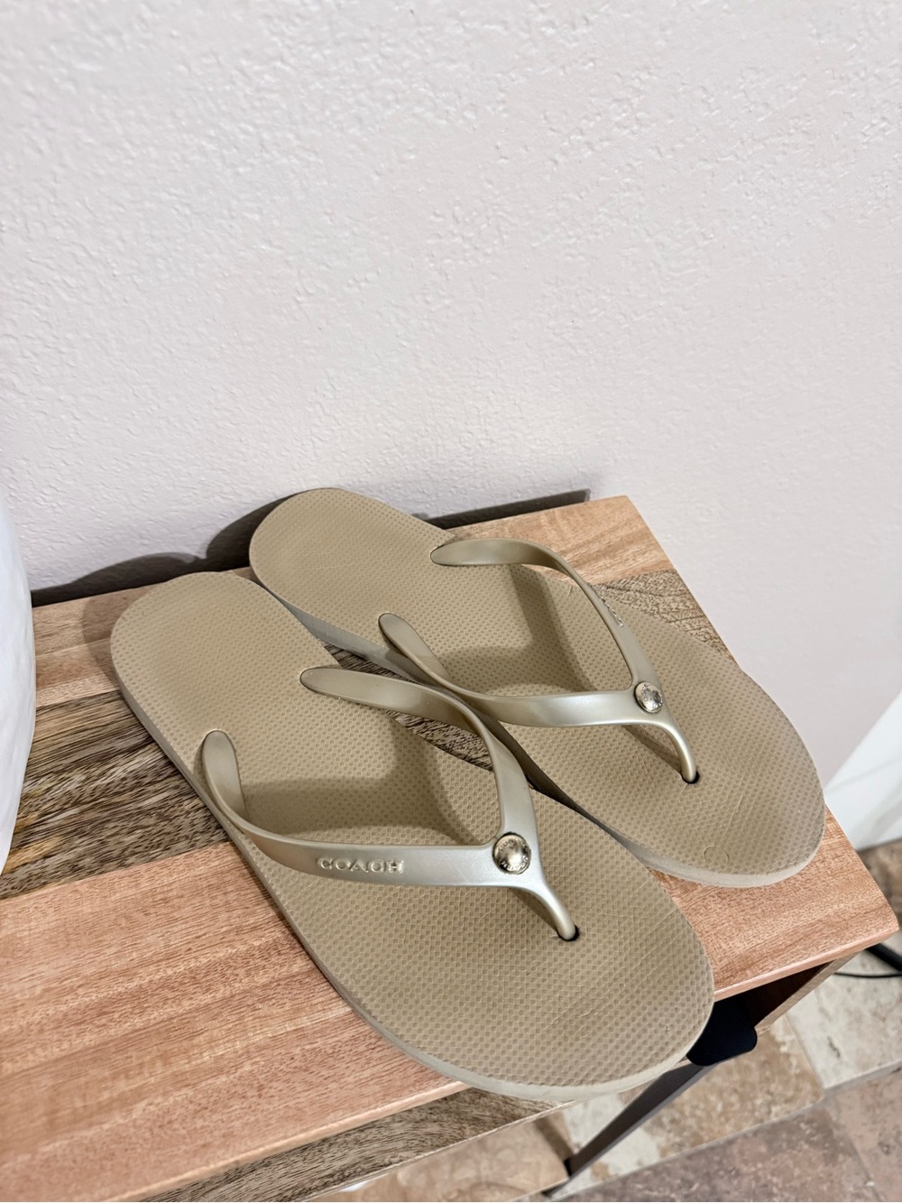 Coach Metallic Taupe Flip Flop Sandals